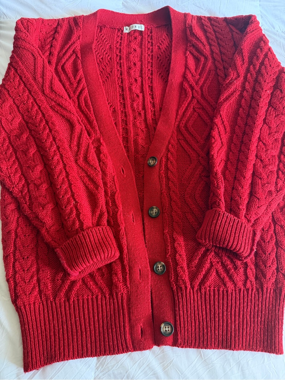 🍓Vintage Red Cable Knit Button-Up Cardigan Sweater
